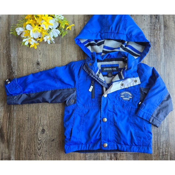 London Fog Hooded Jacket Full Zip Pockets Blue Gray Coat Boys 2T Toddler Warm - Picture 1 of 9